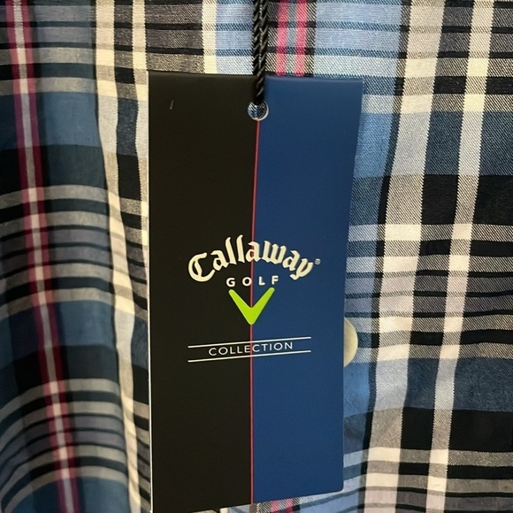 NWT Callaway Golf Short Sleeve Button Up Shirt Size XXL Blue Plaid - Picture 4 of 7